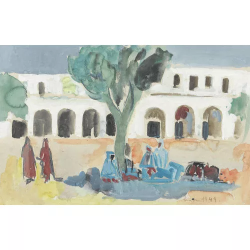 Carl Liner junior — Orientalischer Dorfplatz mit Rastenden.