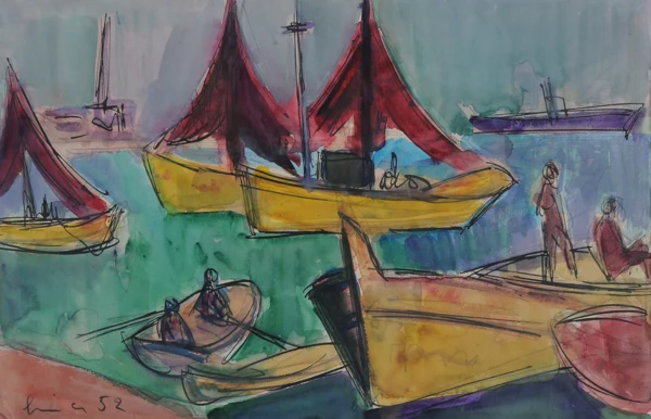 Carl Liner — Segelboote im Hafen, 1952