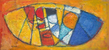 Komposition orange-gelb-blau