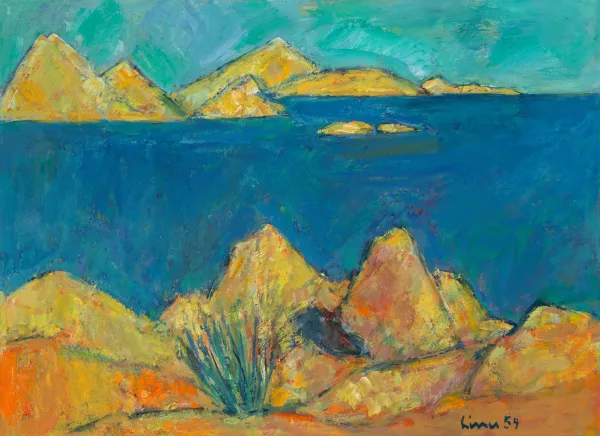 Carl Liner junior — Korsische Küstenlandschaft, 1954 Öl auf Leinwand