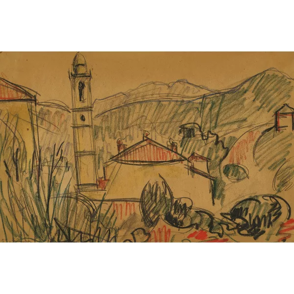 Carl Liner junior — Tessiner Landschaft mit Kirchturm.
