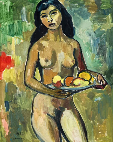 Carl Liner junior — Femme nue à la coupe de fruits