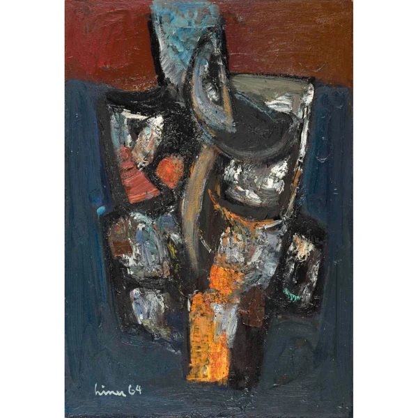 Carl Liner junior — KOMPOSITION BLAU, GRAU, ORANGE (NR. 32), 1964 COMPOSITION BLUE, GREY, ORANGE (NO 32), 1964