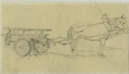 Pferd mit Leiterwagen, Studie