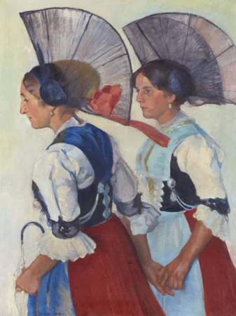 Zwei Appenzellerinnen in Barärmeltracht, 1916