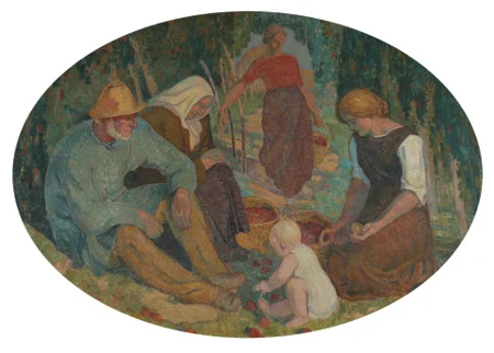 Familie bei der Obsternte, 1914