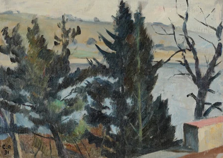 Baumgruppe am Rhein in Diessenhofen, 1931