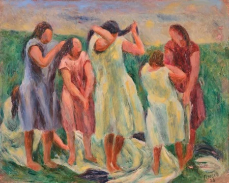 Mädchen beim Haareflechten, 1928