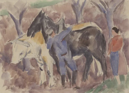 Bauer und Bäuerin mit Gespann, 1941