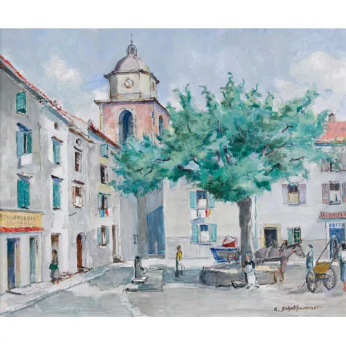 Carl Schellhammer — Belebter Stadtplatz in der Romandie.