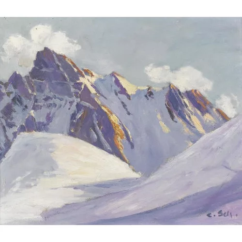 Carl Schellhammer — Verschneite Gebirgspartie.