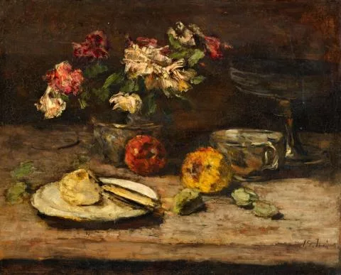 Carl Schuch — Stillleben mit Blumen und Äpfeln