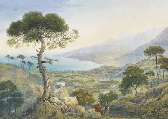 Carlo Bossoli — Krimlandschaft (?) mit Meeresbucht