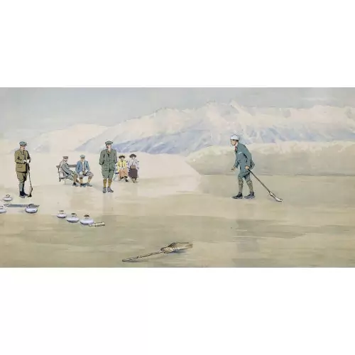Curling-Spieler auf zugefrorenem See