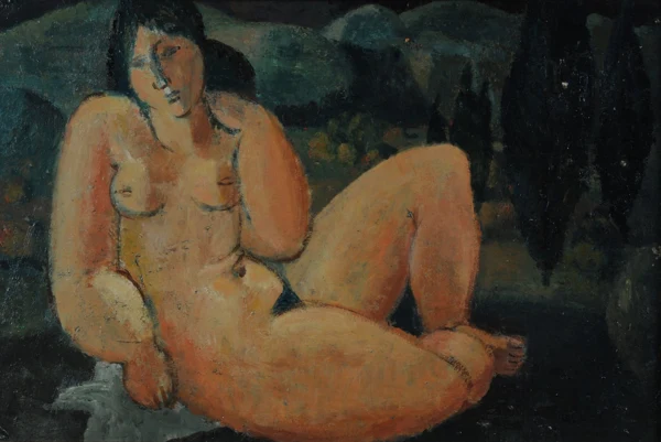 Carlos Duss — Liegender Akt in provenzalischer Landschaft, 1957