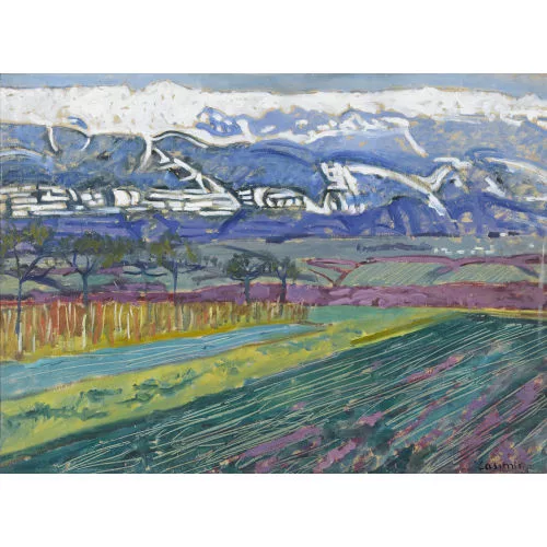 Casimir Reymond — Frühlingslandschaft mit Bergkette.