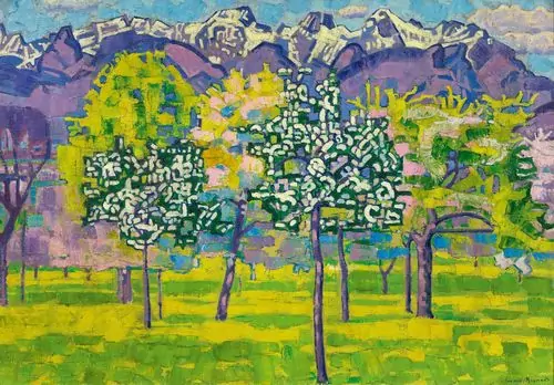CASIMIR REYMOND — Les dents du midi - "Verger en fleurs". Um 1916. — Koller Auktionen