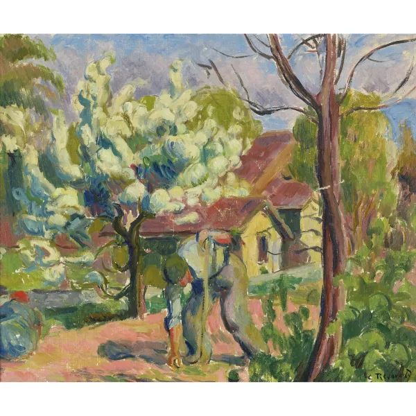 Casimir Reymond — Sommerlicher Weg mit Bauer bei der Arbeit.