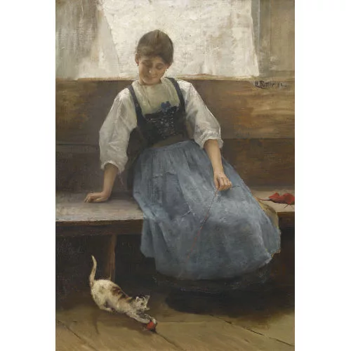 Caspar Ritter — Sitzende Trachtenfrau mit Kätzchen.