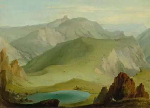 CASPAR WOLF — Blick vom Muntiggalm über den Seebergsee auf die Stockhornkette und den Männiggrat. Um 1778. — Koller Auktionen