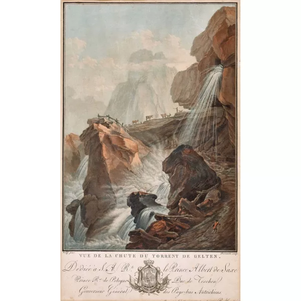 Caspar Wolf — "Vue de la chute du torrent de Gelten".