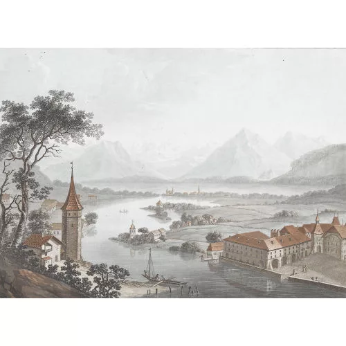 Caspar Wolf — Lac et Ville de Thun, avec la Riviere de l′Aar.