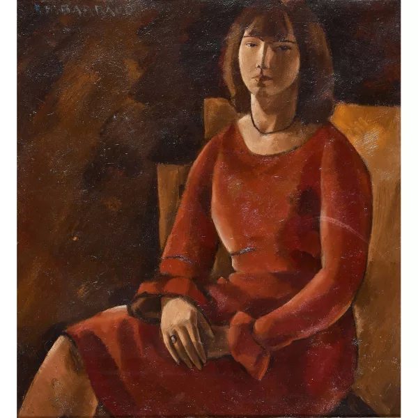 Charles Barraud — Sitzende Frau in rotem Kleid.