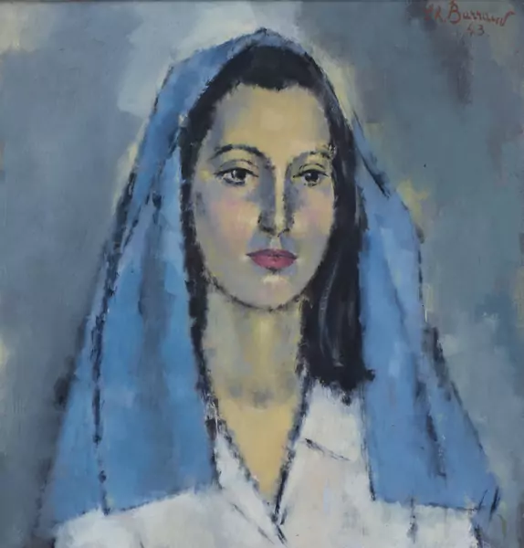 Charles BARRAUD (1897-1997), 'Femme au voile bleu', huile — DognyAuction