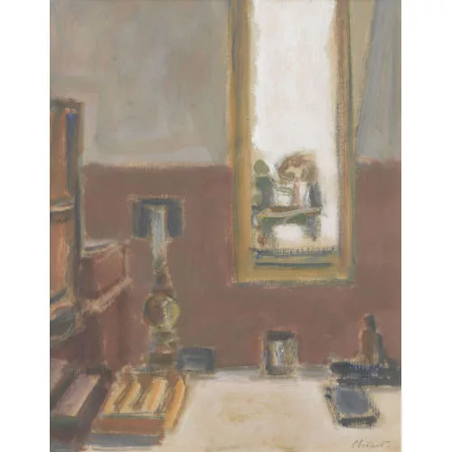 Charles Chinet — Interieur mit Spiegel, Lampe und Figur.