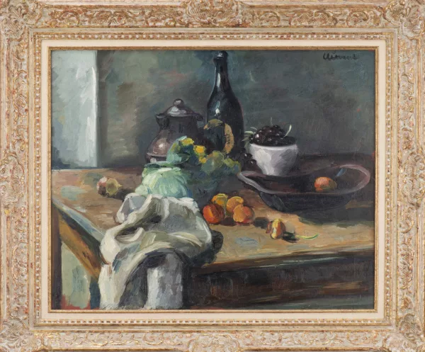 Charles Clément — Charles CLÉMENT (1889-1972) "Nature morte au chou et aux cerises", huile