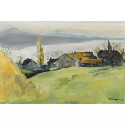 Seelandschaft mit Dorf