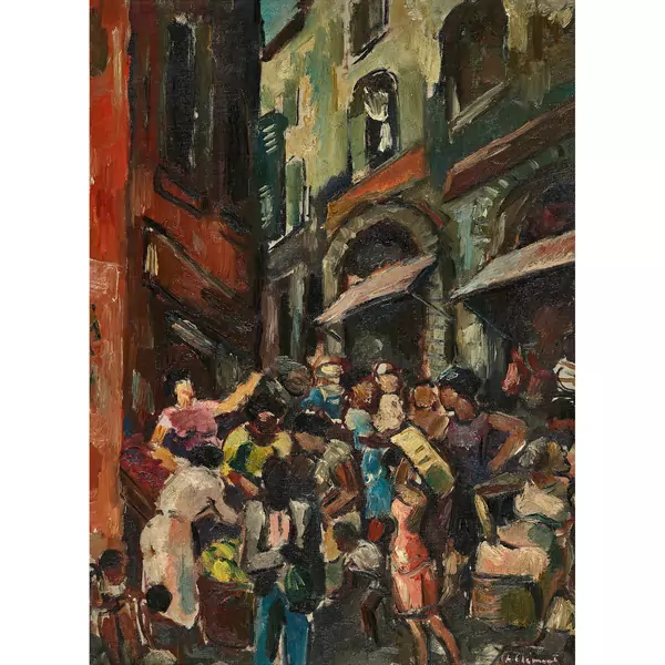 Volksauflauf in einer Gasse von Marseille