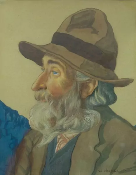CHARLES CLOS OLSOMMER — Porträt eines Wallisers mit Hut. — Koller Auktionen