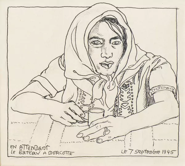 Charles Clos OLSOMMER (1883-1966), "En attendant le bateau à Morcotte", encre et crayon — DognyAuction