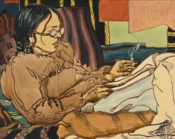 Charles Clos Olsommer — Femme fumant au lit