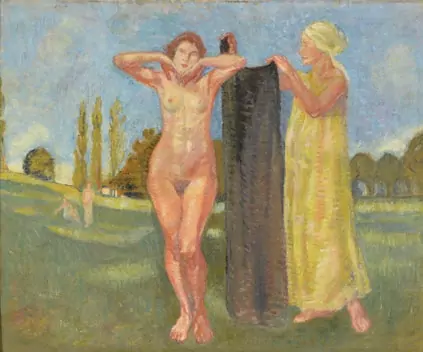 Femme nue et servante