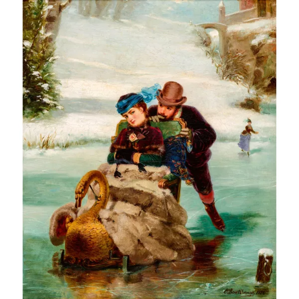 Charles Edouard Boutibonne — Amoureux dans un traîneau sur un lac gelé.