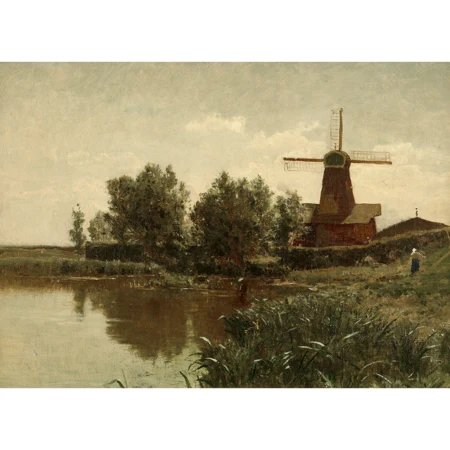 Uferlandschaft mit Windmühle