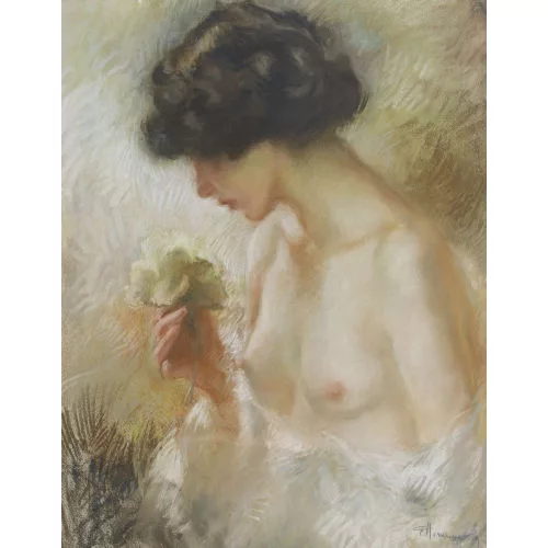 Charles-Émile Hornung — Halbakt einer Dame mit Rose.