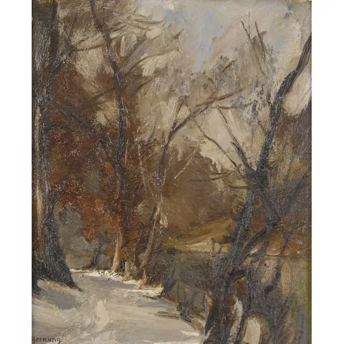 Charles-Émile Hornung — Winterliche Wegpartie am Flussufer.
