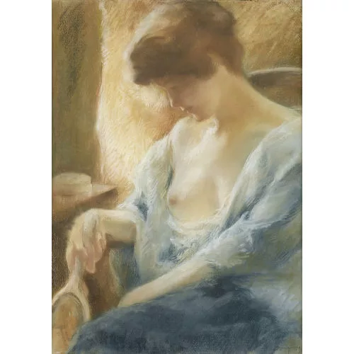 Charles-Émile Hornung — Junge Frau im Boudoir mit Handspiegel.