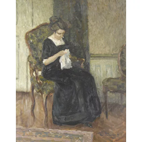 Charles-Émile Hornung — Sitzende Frau am Sticken.
