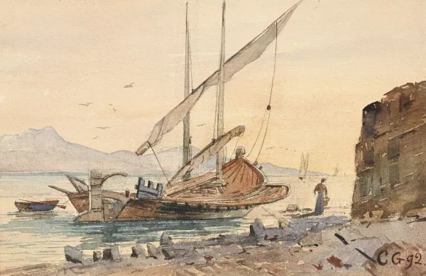 Charles Giron — Barque lémanique à quai