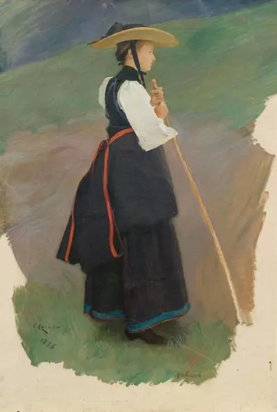CHARLES GIRON — Bernerin in Tracht bei Hohfluh. 1886. — Koller Auktionen