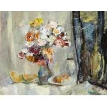 Blumenstillleben mit Melonen und Äpfeln
