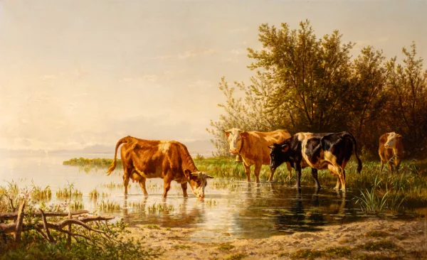 Charles Humbert — Kühe im seichten Flusswasser, 1879