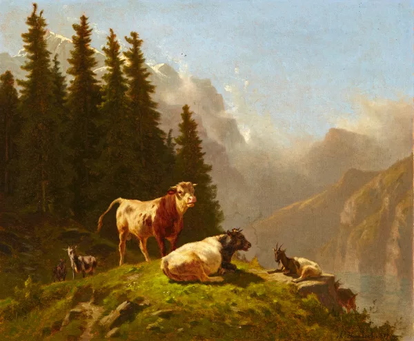 Charles Humbert — Vaches et chèvres à l'alpage