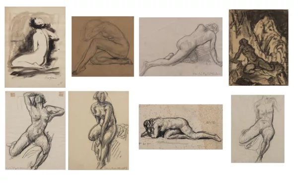 Charles L’Eplattenier — Charles L'EPLATTENIER (1874-1946) - Ensemble de sept dessins encadrés de petite taille 1 dessin à la plume de M Ferrért