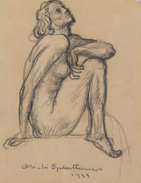 Charles L'ÉPLATTENIER (1874-1946), 'Nu assis', fusain — DognyAuction