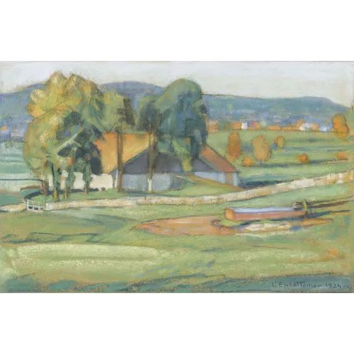 Charles L’Eplattenier — Sonnige Landschaft mit Bauernhof.